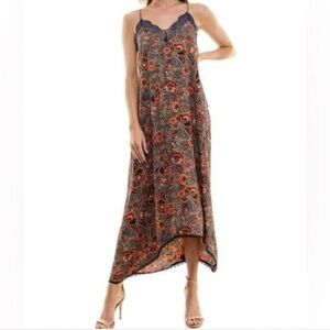 Socialite Lace Trim Midi Dress In Navy Paisley Women’s Sz S